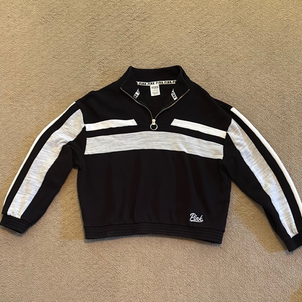 PINK Victoria's Secret Black and White Sweatshirt Sporty Stripes